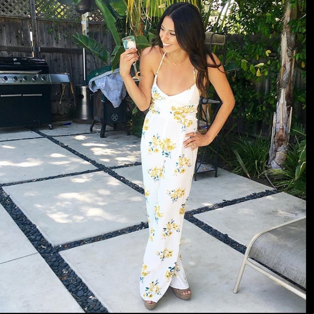 Forever 21 White Floral Pattern Pant Jumpsuit